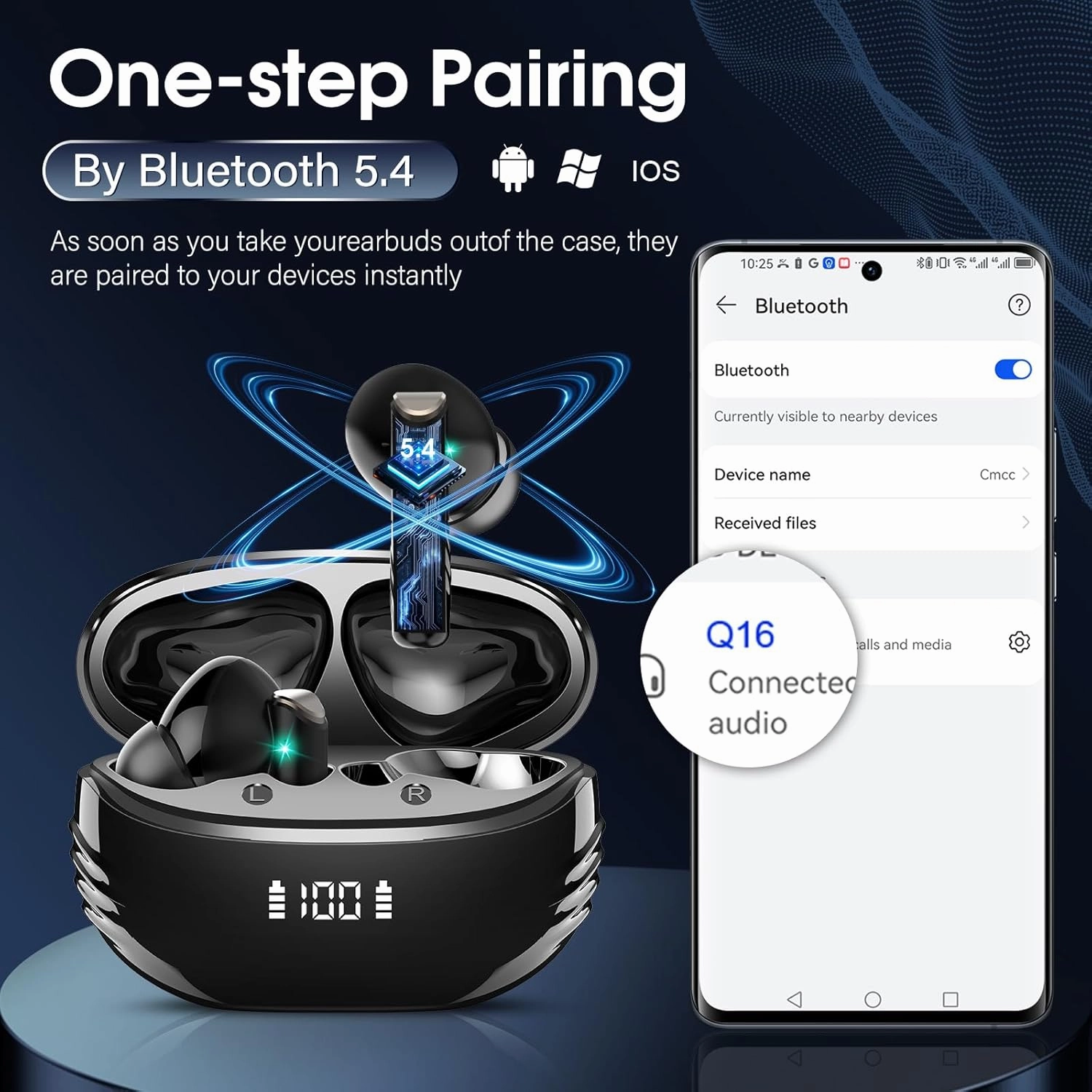 Wireless Earbuds Bluetooth 5.4 in Ear Light-Weight Headphones Built-in MIC, 48H Playback HiFi Stereo Bass Earphones, IPX7 Waterproof Ear Buds with Digital Display Charging Case, Touch Control, Black
