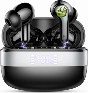 Wireless Earbuds Bluetooth, Bluetooth 5.3 HiFi Stereo Ear Buds With 4 ENC Mic, 48H Playtime Earphones with LED Power Display, IPX7 Waterproof Wireless Headphones Compatible with iOS Android. Black wireless earbuds,Bluetooth earphones,true wireless stereo,