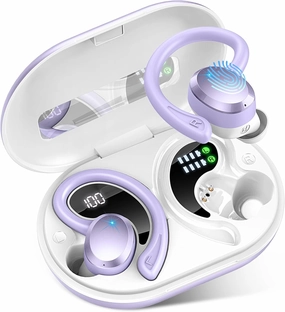 Wireless Earbuds Bluetooth Headphone Sport, Bluetooth 5.3 Earbud 3D HiFi Stereo Over Ear Buds, 48Hrs Earhooks Earphone with Noise Cancelling Mic, IP7 Waterproof Headset for Workout/Running/Gym, Purple over-ear headphones,closed back headphones,wireless stu