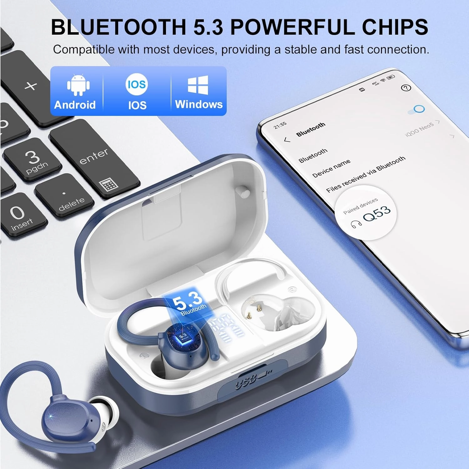 Wireless Earbuds Bluetooth Headphones 120hrs Playtime HiFi Stereo Wireless Headphones with HD Mic Deep Bass Wireless Earphones with Dual LED Display USB-C IP7 Waterproof Earbuds for Running Sports