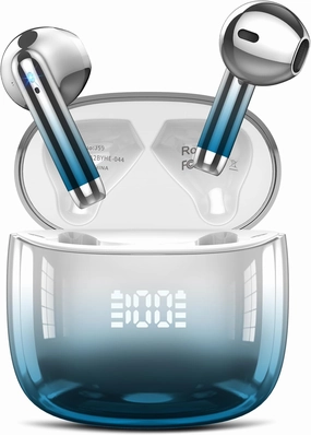 Wireless Earbuds, Bluetooth Headphones 48H Playtime Ear Buds with LED Power Display, IPX7 Waterproof Bluetooth 5.4 Earphones in-Ear Earbuds with 4 Mic for Android iOS Cell Phone Laptop, Light blue TWS earbuds,compact wireless buds,Bluetooth ear tips,