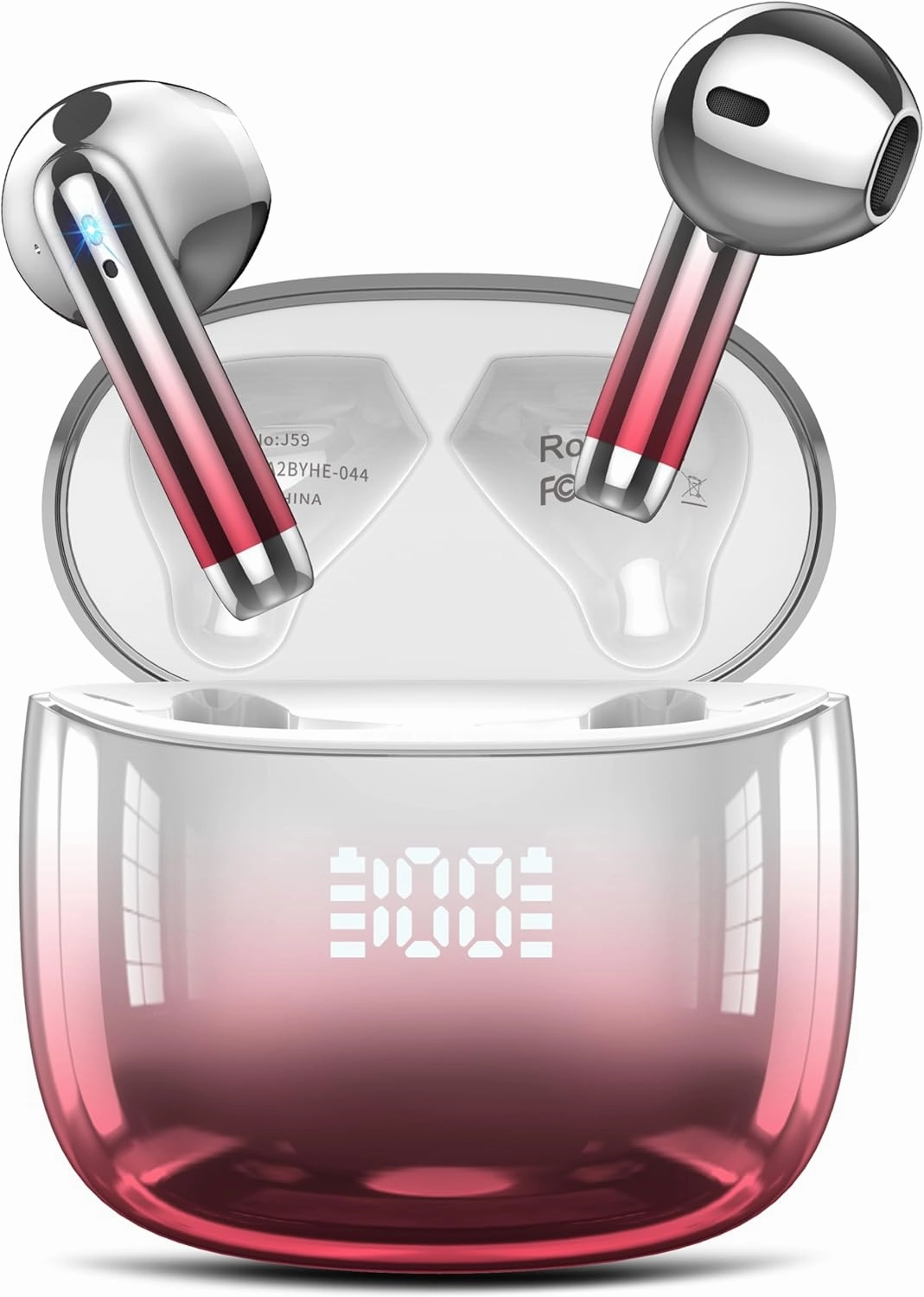 Wireless Earbuds, Bluetooth Headphones 48H Playtime Ear Buds with LED Power Display, IPX7 Waterproof Bluetooth 5.4 Earphones in-Ear Earbuds with 4 Mic for Android iOS Cell Phone Laptop, Red TWS earbuds,compact wireless buds,Bluetooth ear tips,