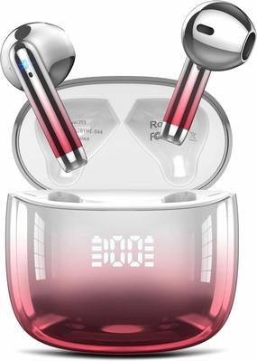 Wireless Earbuds, Bluetooth Headphones 48H Playtime Ear Buds with LED Power Display, IPX7 Waterproof Bluetooth 5.4 Earphones in-Ear Earbuds with 4 Mic for Android iOS Cell Phone Laptop, Red TWS earbuds,compact wireless buds,Bluetooth ear tips,