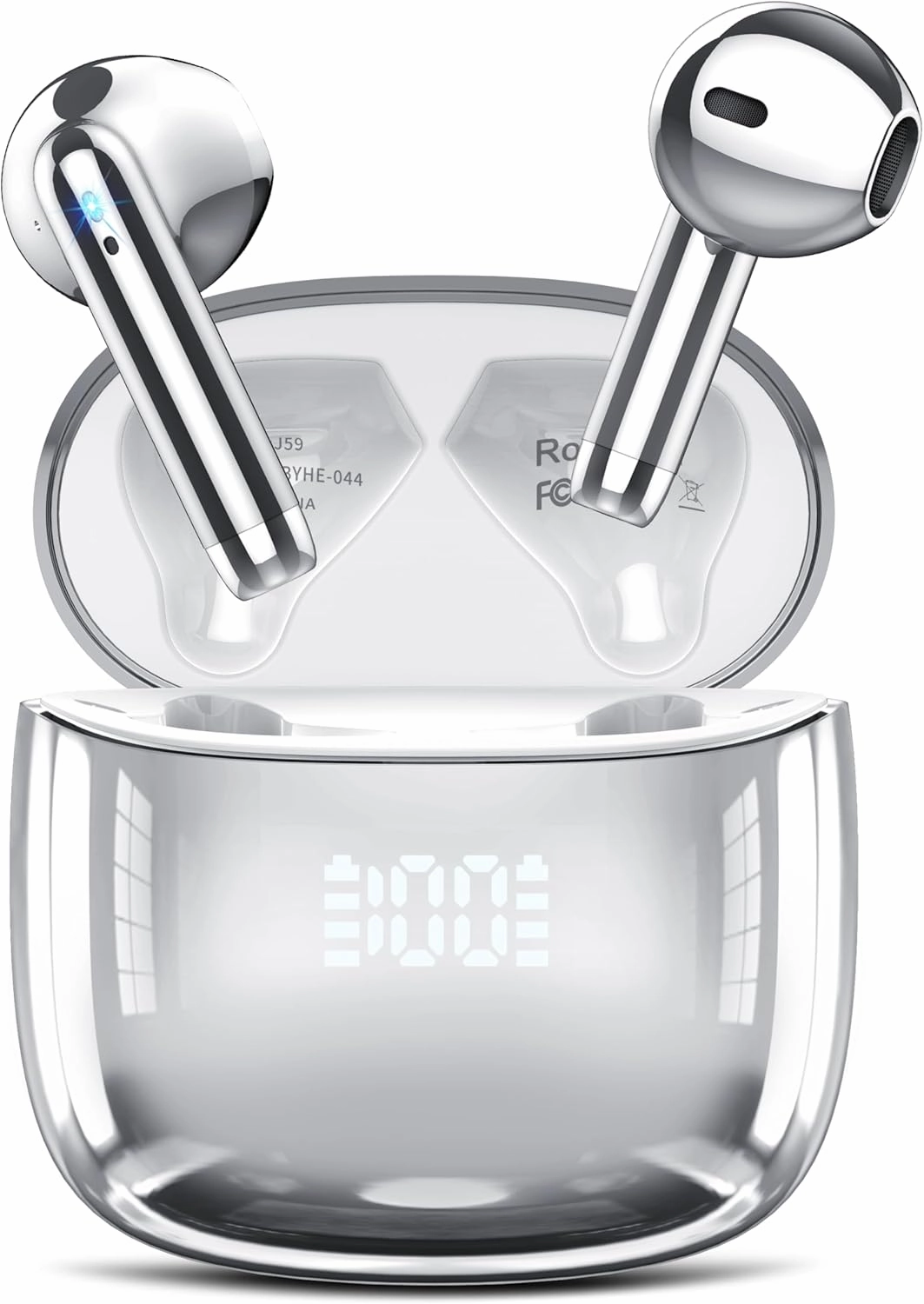 Wireless Earbuds, Bluetooth Headphones 48H Playtime Ear Buds with LED Power Display, IPX7 Waterproof Bluetooth 5.4 Earphones in-Ear Earbuds with 4 Mic for Android iOS Cell Phone Laptop, Silver TWS earbuds,compact wireless buds,Bluetooth ear tips,