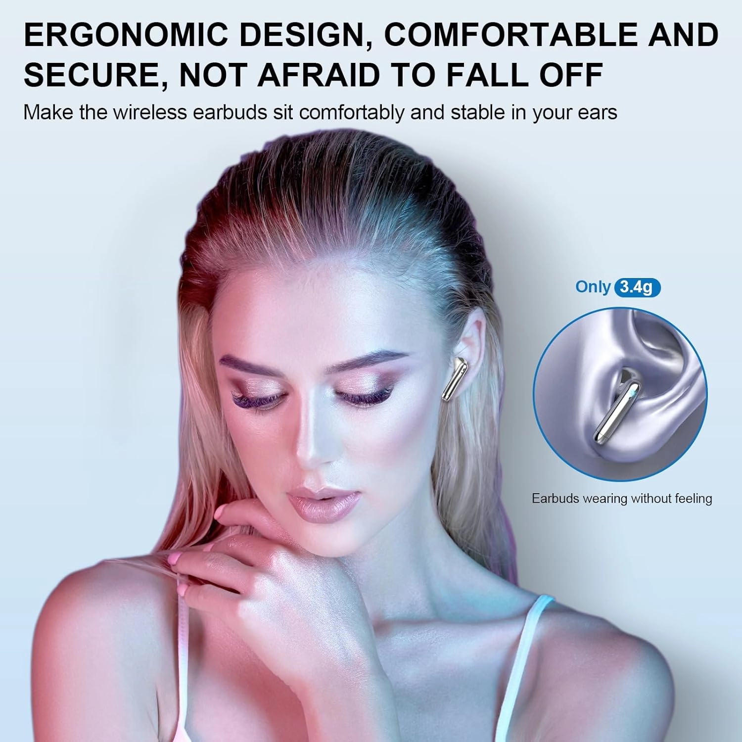 Wireless Earbuds, Bluetooth Headphones 48H Playtime Ear Buds with LED Power Display, IPX7 Waterproof Bluetooth 5.4 Earphones in-Ear Earbuds with 4 Mic for Android iOS Cell Phone Laptop, Silver