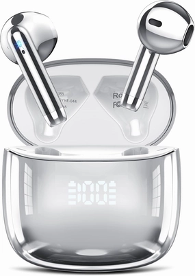 Wireless Earbuds, Bluetooth Headphones 48H Playtime Ear Buds with LED Power Display, IPX7 Waterproof Bluetooth 5.4 Earphones in-Ear Earbuds with 4 Mic for Android iOS Cell Phone Laptop, Silver TWS earbuds,compact wireless buds,Bluetooth ear tips,