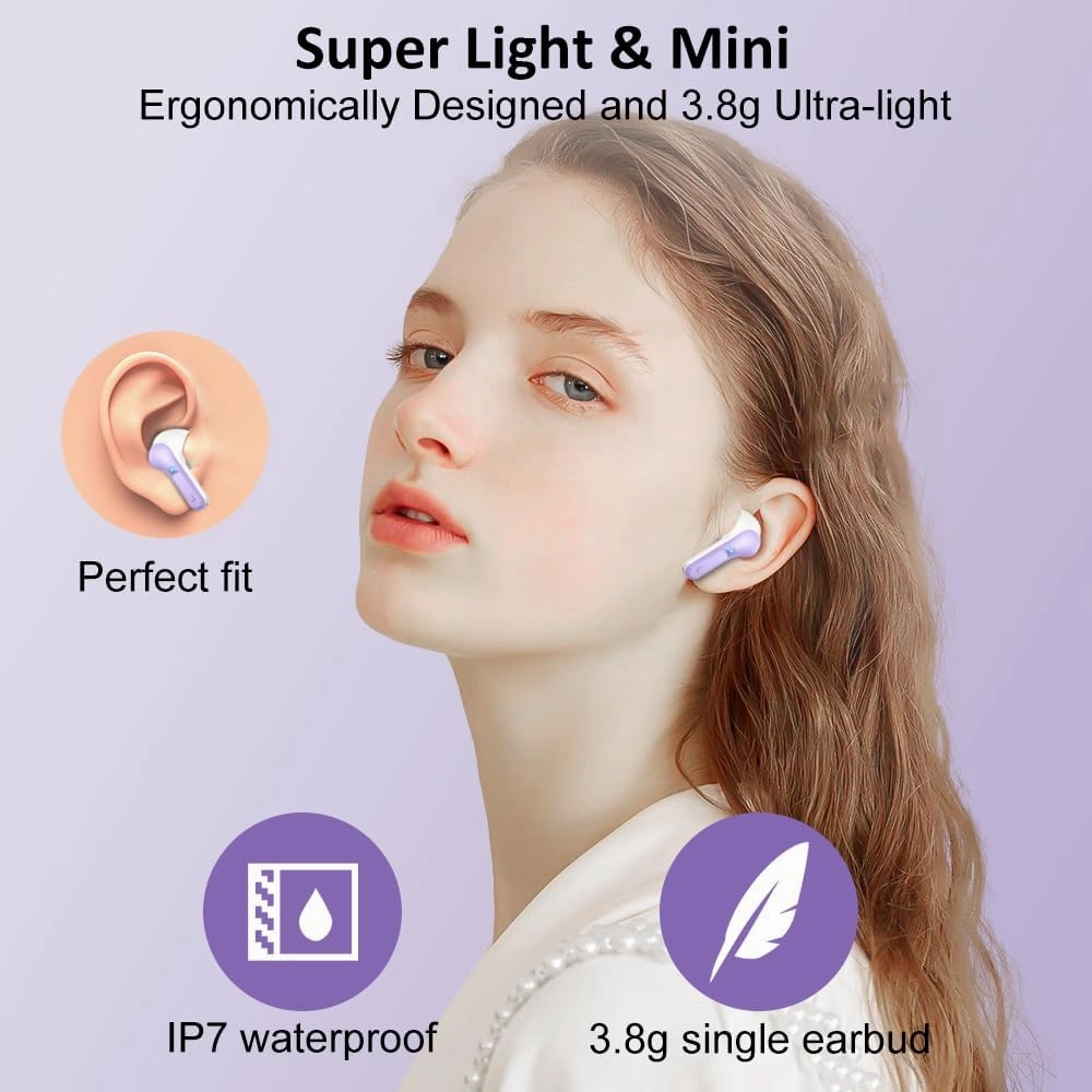 Wireless Earbuds, Bluetooth Headphones 5.3 NEW 40H Ear Buds Bass Stereo Earphones Noise Cancelling Earbud with 4 ENC Mic in-Ear Bluetooth Earbud USB-C LED Display IP7 Waterproof Sport for Android iOS