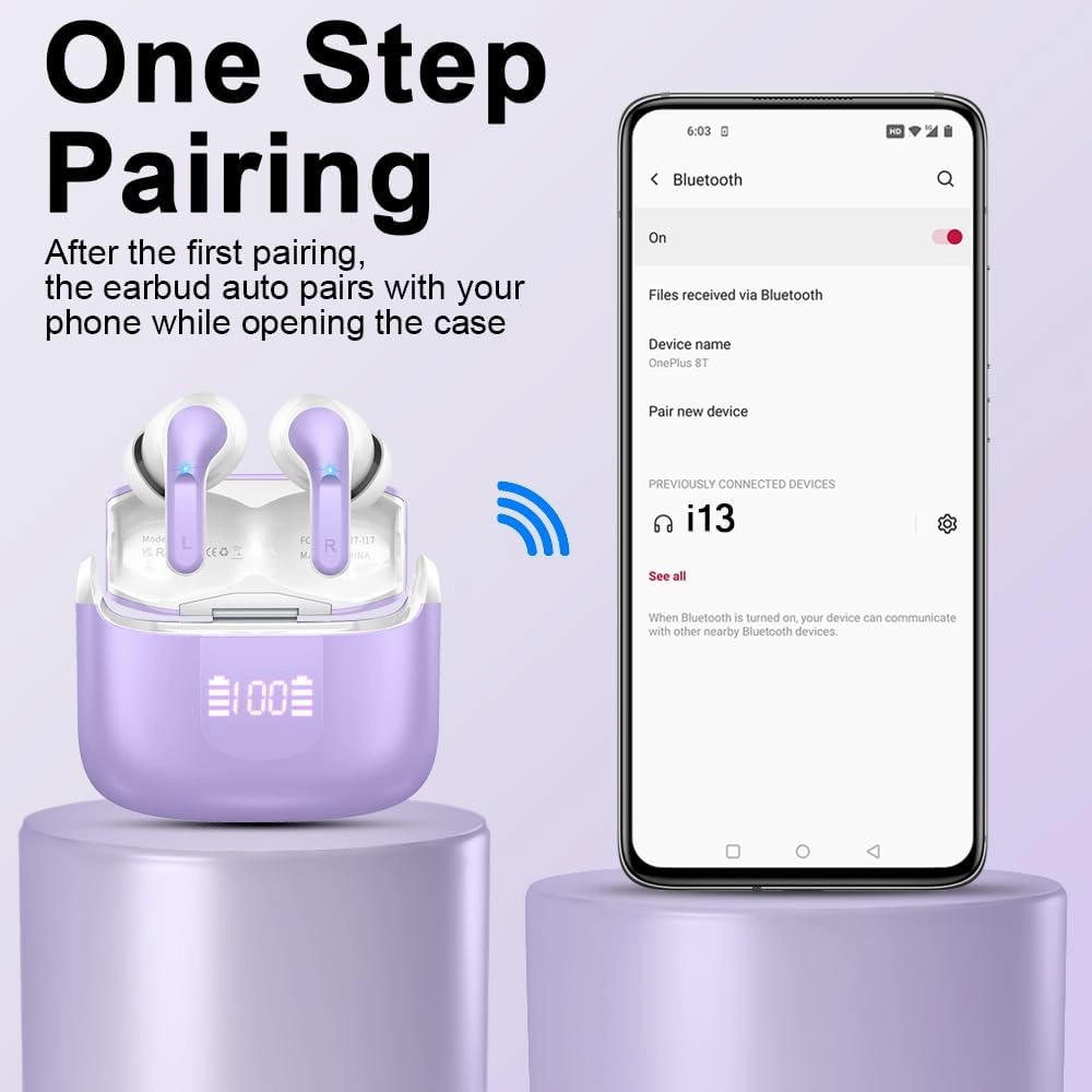 Wireless Earbuds, Bluetooth Headphones 5.3 NEW 40H Ear Buds Bass Stereo Earphones Noise Cancelling Earbud with 4 ENC Mic in-Ear Bluetooth Earbud USB-C LED Display IP7 Waterproof Sport for Android iOS