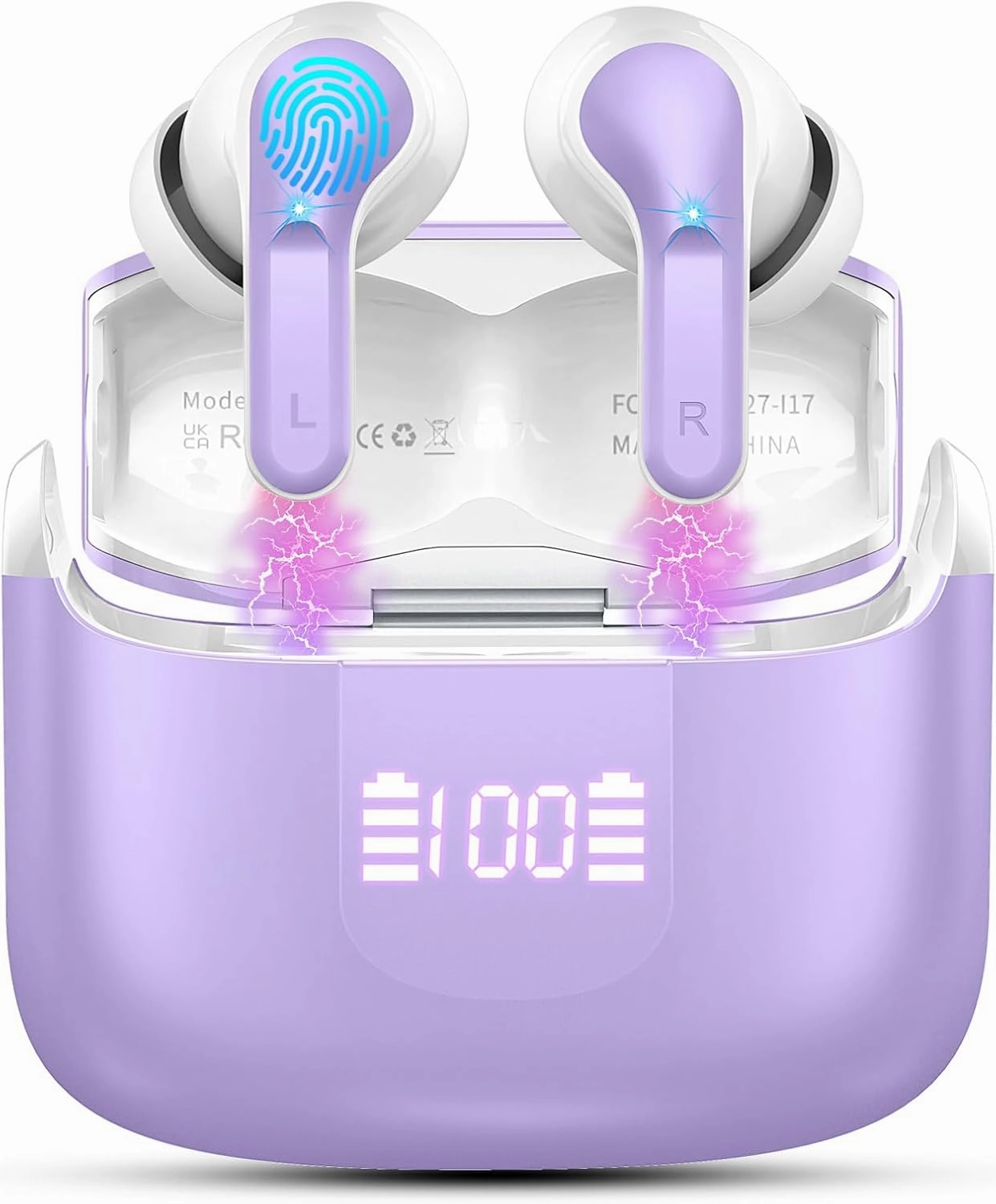 Wireless Earbuds, Bluetooth Headphones 5.3 NEW 40H Ear Buds Bass Stereo Earphones Noise Cancelling Earbud with 4 ENC Mic in-Ear Bluetooth Earbud USB-C LED Display IP7 Waterproof Sport for Android iOS TWS earbuds,compact wireless buds,Bluetooth ear tips,