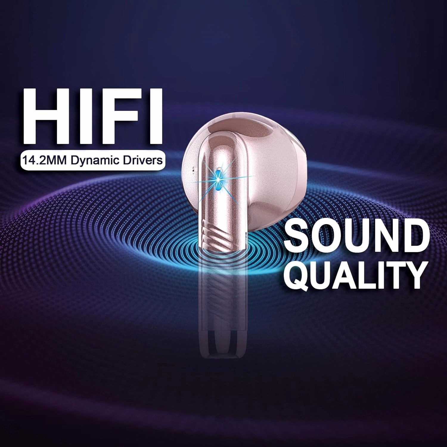 Wireless Earbuds, Bluetooth Headphones 5.4 with ENC Noise Cancelling Mic, 40H Bluetooth Ear buds Stereo Bass with LED Display Charging Case, IP7 Waterproof Wireless Earphones for Android/iOS, Rosegold