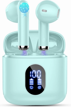 Wireless Earbuds, Bluetooth Headphones 5.4 with ENC Noise Cancelling Mics, 30H Bluetooth Ear Buds 3D Bass with LED Display Charging Case, IP7 Waterproof Wireless Earphones for Android, iOS, Cyan wireless earbuds,Bluetooth earphones,true wireless stereo,