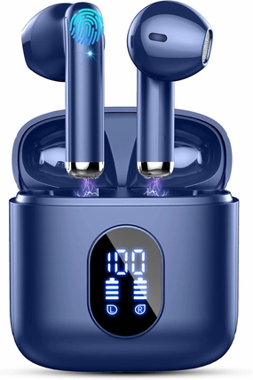 Wireless Earbuds, Bluetooth Headphones 5.4 with ENC Noise Cancelling Mics, 30H Bluetooth Ear Buds 3D Bass with LED Display Charging Case, IP7 Waterproof Wireless Earphones for Android, iOS, Dark Blue wireless earbuds,Bluetooth earphones,true wireless stere
