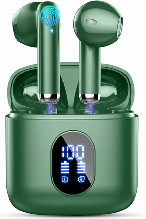 Wireless Earbuds, Bluetooth Headphones 5.4 with ENC Noise Cancelling Mics, 30H Bluetooth Ear Buds 3D Bass with LED Display Charging Case, IP7 Waterproof Wireless Earphones for Android, iOS, Green wireless earbuds,Bluetooth earphones,true wireless stereo,