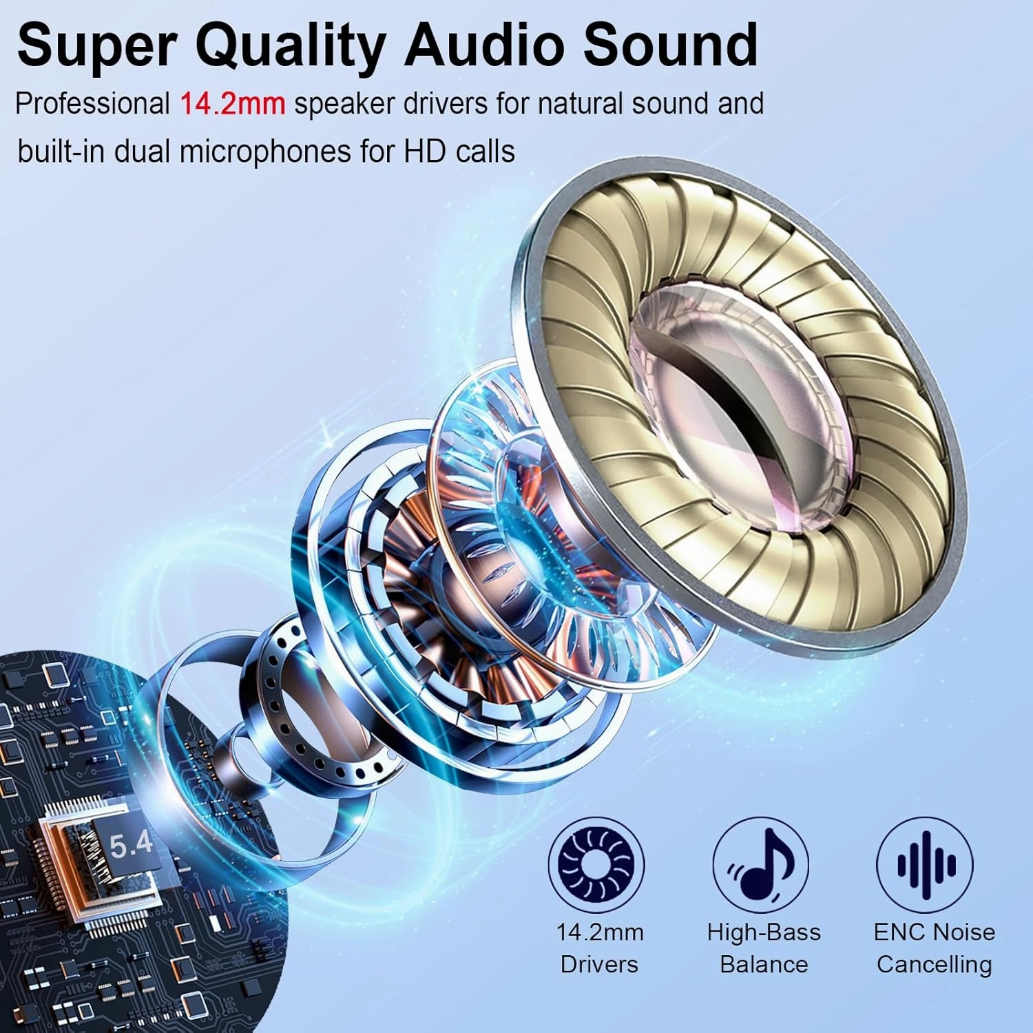 Wireless Earbuds, Bluetooth Headphones 5.4 with ENC Noise Cancelling Mics, 30H Bluetooth Ear buds 3D Bass with LED Display Charging Case, IP7 Waterproof Wireless Earphones for Android, iOS, Pearlwhite