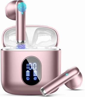 Wireless Earbuds, Bluetooth Headphones 5.4 with ENC Noise Cancelling Mics, 30H Bluetooth Ear buds Bass with Dual LED Display Charging Case, IP7 Waterproof Wireless Earphones for Android/iOS, Rosegold wireless earbuds,Bluetooth earphones,true wireless stere