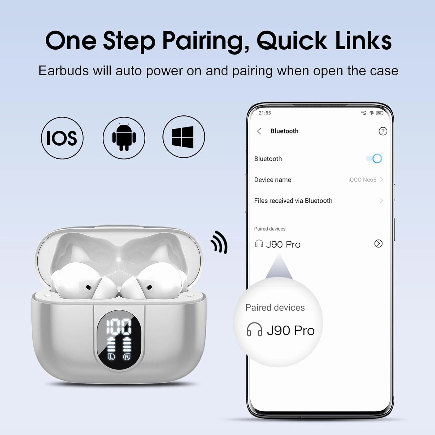 Wireless Earbuds, Bluetooth Headphones HiFi Stereo, 40H Playtime in-Ear Earbud, 2024 Bluetooth 5.3 Earbuds with LED Power Display, IP7 Waterproof Wireless Earphones Sport Headset for Android iOS