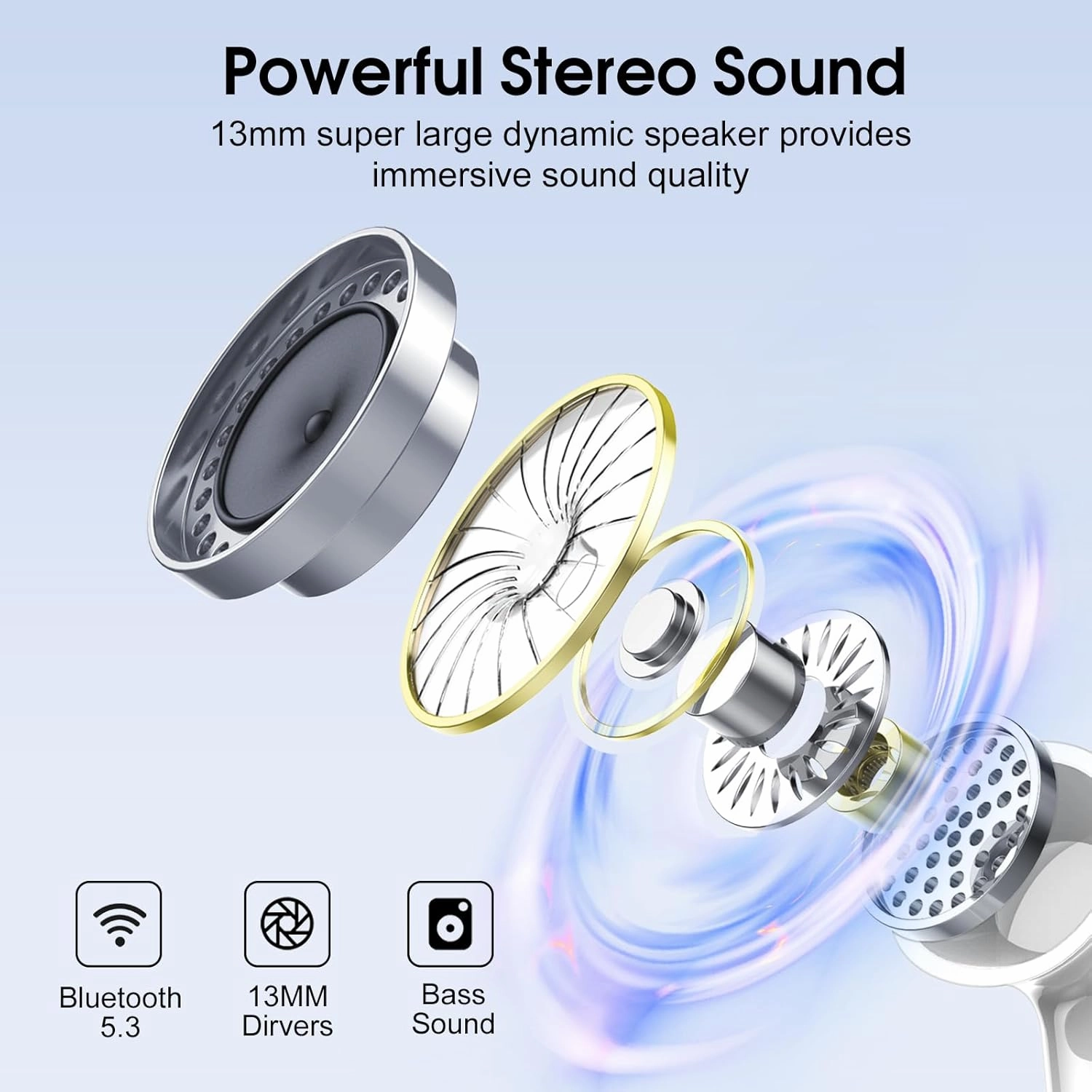 Wireless Earbuds, Bluetooth Headphones HiFi Stereo, 40H Playtime in-Ear Earbud, 2024 Bluetooth 5.3 Earbuds with LED Power Display, IP7 Waterproof Wireless Earphones Sport Headset for Android iOS
