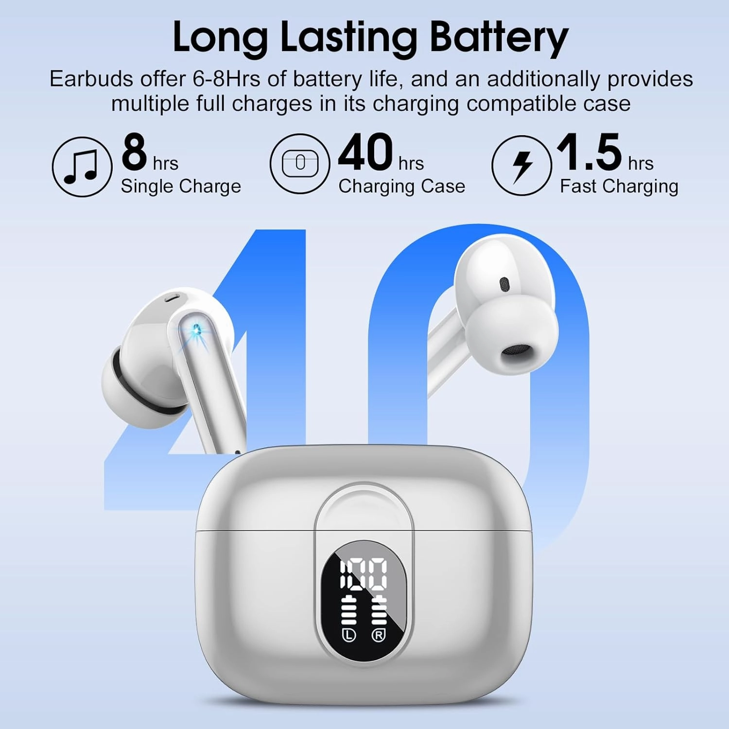 Wireless Earbuds, Bluetooth Headphones HiFi Stereo, 40H Playtime in-Ear Earbud, 2024 Bluetooth 5.3 Earbuds with LED Power Display, IP7 Waterproof Wireless Earphones Sport Headset for Android iOS
