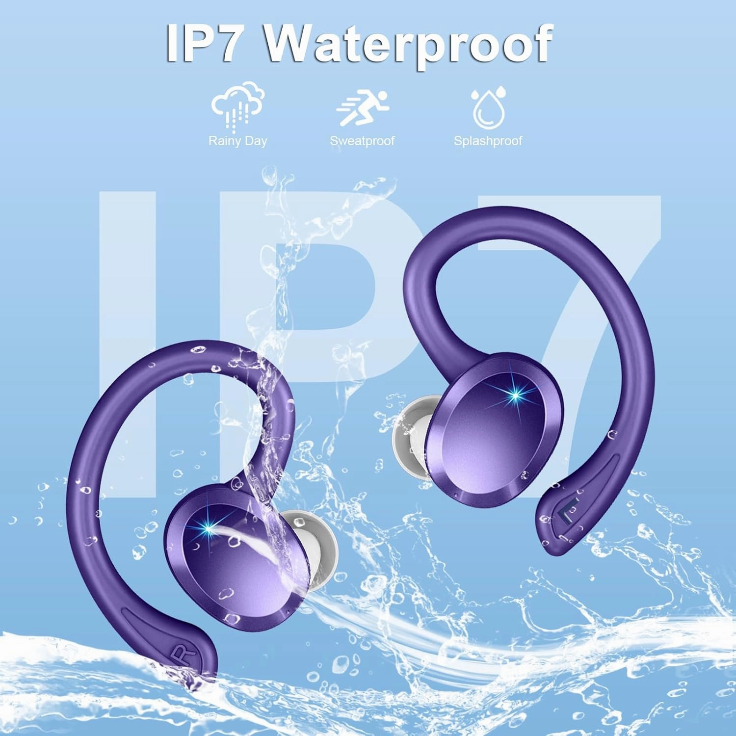 Wireless Earbuds Bluetooth Headphones Sport, Bluetooth 5.3 Earbud 3D HiFi Stereo Over Ear Buds, 48H Noise Cancelling Mic Wireless Earphone with Earhooks, IP7 Waterproof Headset for Workout/Running/Gym