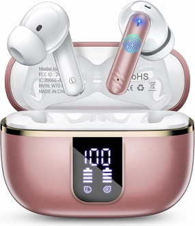 Wireless Earbuds Bluetooth, In Ear Headphones Bluetooth 5.4 Stereo Deep Bass, Ear Buds with Noise Cancelling Mic, 38H Playtime with LED Display, IPX7 Waterproof, Earphones for Android iOS, Rose Gold wireless earbuds,Bluetooth earphones,true wireless stereo