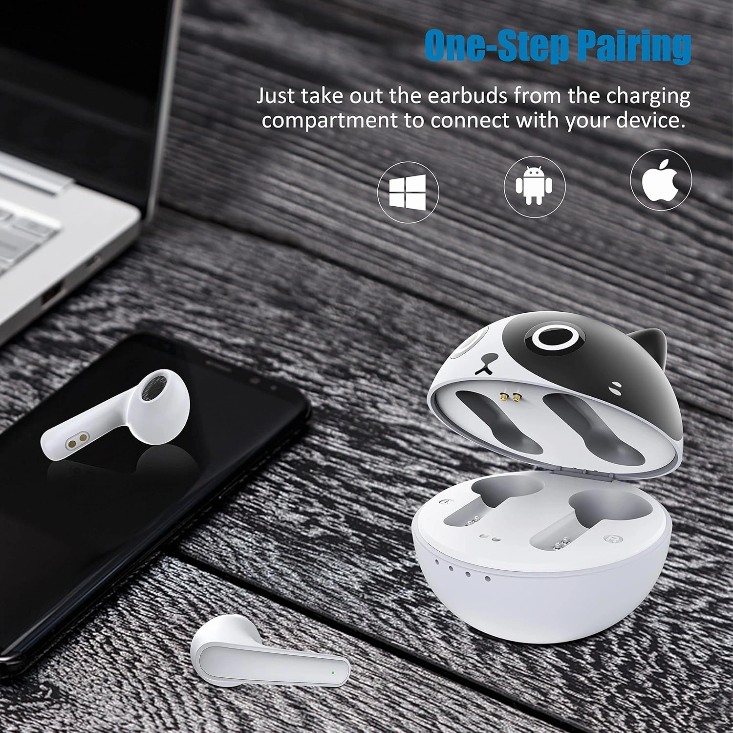 Wireless Earbuds for Kids, 2024 New Bluetooth 5.1 in-Ear Headphones with Mic Charging Case Type-C Fast Charge Touch Control Sweat Resistant Deep Bass 3D Stereo Earphone for pad/Phone.