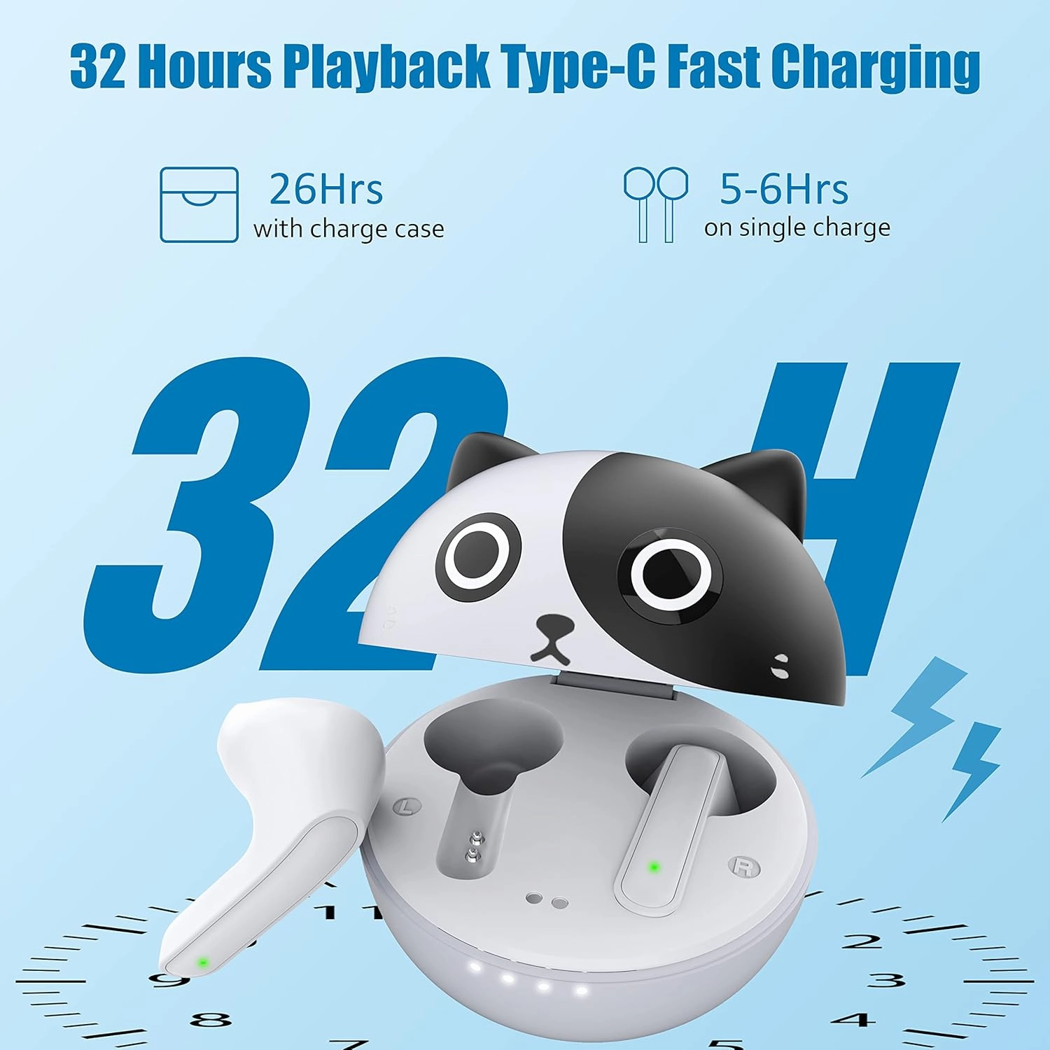Wireless Earbuds for Kids, 2024 New Bluetooth 5.1 in-Ear Headphones with Mic Charging Case Type-C Fast Charge Touch Control Sweat Resistant Deep Bass 3D Stereo Earphone for pad/Phone.