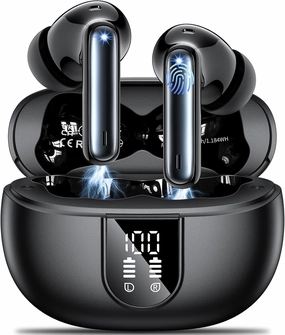 Wireless Earbuds Headphones Bluetooth 5.3 with 4 ENC Noise Cancelling Mics,Hi-Fi Stereo in Ear Ear Buds with LED Screen,42h Duration Playback,IPX6 Waterproof Earphones for iOS Android Black wireless earbuds,Bluetooth earphones,true wireless stereo,