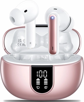 Wireless Earbuds Headphones Bluetooth 5.3 with 4 ENC Noise Cancelling Mics,Hi-Fi Stereo in Ear Ear Buds with LED Screen,IPX6 Waterproof,42h Duration Playback for iPhone and Android rose gold earphones wireless earbuds,Bluetooth earphones,true wireless ster