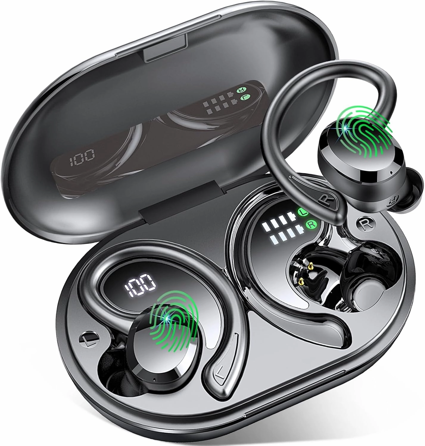 Wireless Earbuds Sport, 2025 Bluetooth 5.4 Headphones Bass Hi-Fi Stereo Over Ear Buds, 56Hrs Noise Cancelling Headset with Earhook, IP7 Waterproof Earphones Workout Running for Laptop Pad Android iOS over-ear headphones,closed back headphones,wireless stud