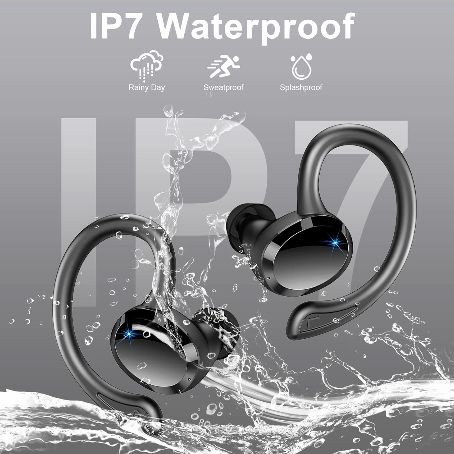 Wireless Earbuds Sport, 2025 Bluetooth 5.4 Headphones Bass Hi-Fi Stereo Over Ear Buds, 56Hrs Noise Cancelling Headset with Earhook, IP7 Waterproof Earphones Workout Running for Laptop Pad Android iOS