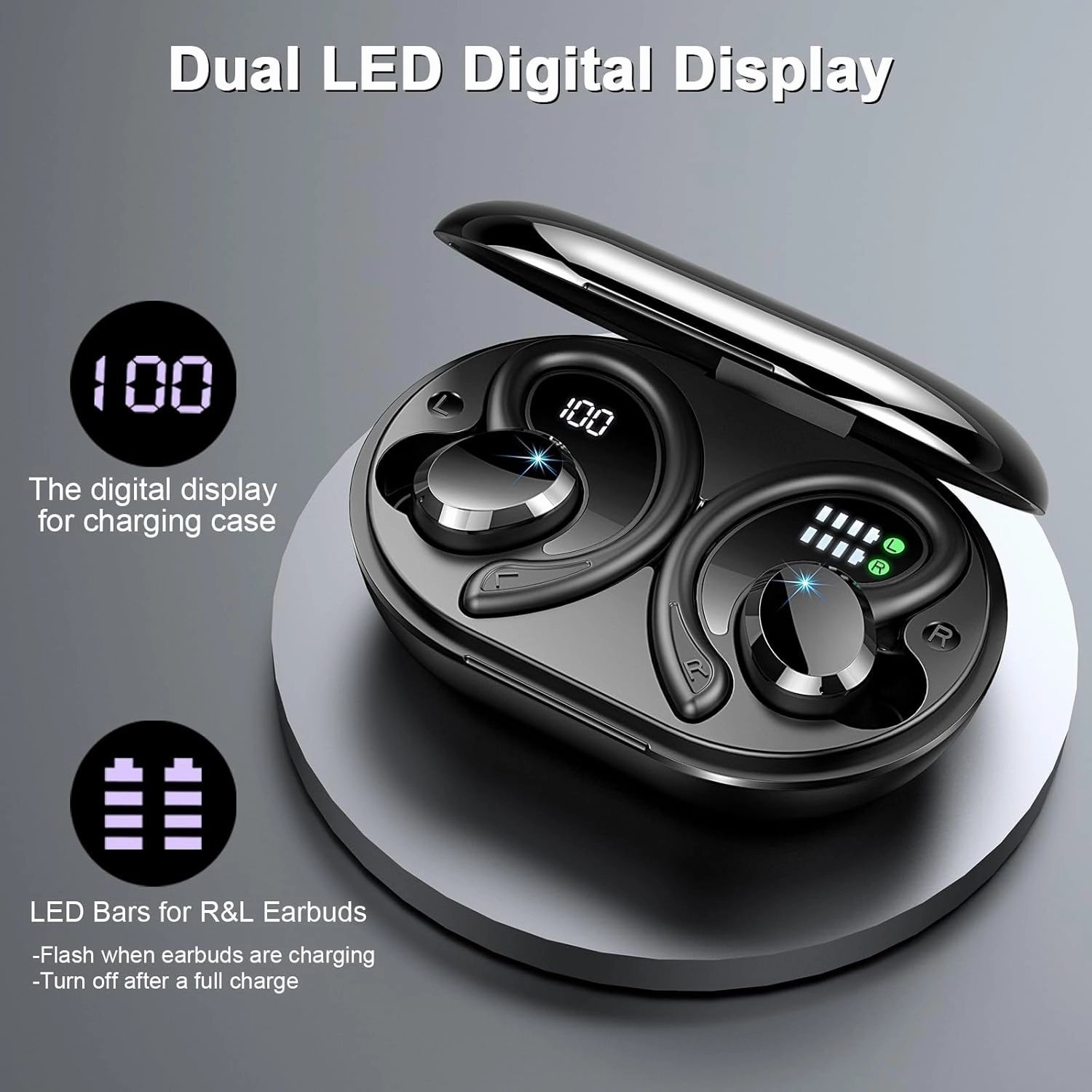 Wireless Earbuds Sport, 2025 Bluetooth 5.4 Headphones Bass Hi-Fi Stereo Over Ear Buds, 56Hrs Noise Cancelling Headset with Earhook, IP7 Waterproof Earphones Workout Running for Laptop Pad Android iOS