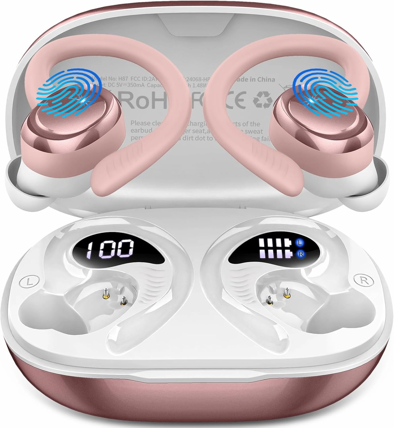 Wireless Earbuds Sport, Bluetooth 5.4 Headphones with Earhook, 2025 Hi-Fi Stereo Over Ear Buds, 50H Earphones with 4 ENC Noise Canceling Mics, IP7 Waterproof Headset for Running Workout (Android/iOS) over-ear headphones,closed back headphones,wireless stud