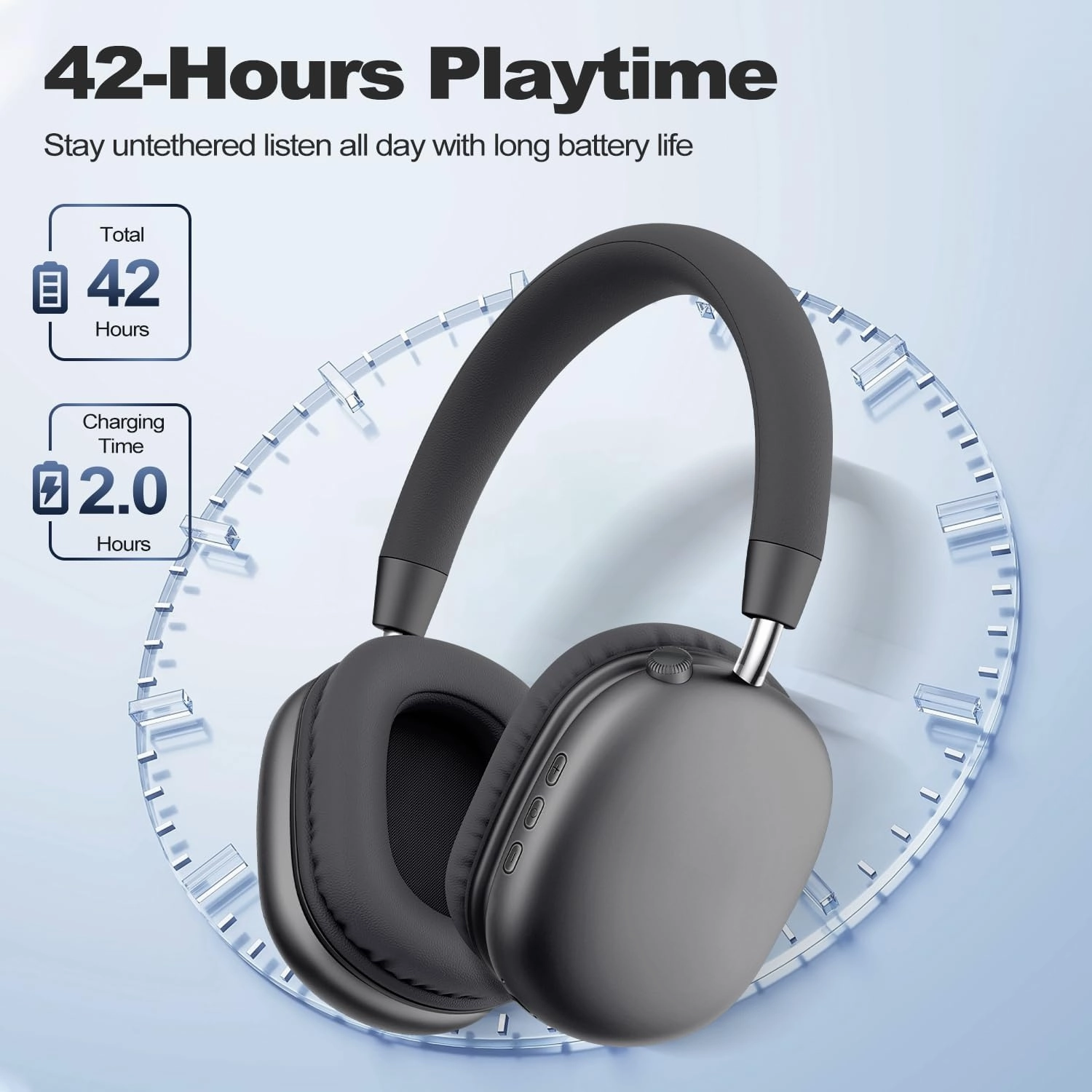 Wireless Headphones Over-Ear Bluetooth Adjustable 42 Hours of Listening Time Volume Control, Fitting in Gaming/Running/Sports Headphones for iPhone/Android/Samsung -Space Grey