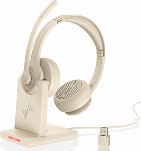 Wireless Headset with AI Noise Cancelling Microphone Bluetooth Headset - Bluetooth V5.2 Headphones with USB Dongle, Charging Base & Mic Mute for Computer/Laptop/PC/iPhone/Android/Cell Phones-Apricot noise cancelling headphones,ANC headphones,travel hea