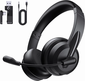 Wireless Headset with Mic for Work with AI Noise Cancelling Mic for Clear Calls, Bluetooth V5.3 Headphones with Microphone to USB A/C Dongle & Mic Mute for Computer Laptop PC iPhone (Black) noise cancelling headphones,ANC headphones,travel headphones,