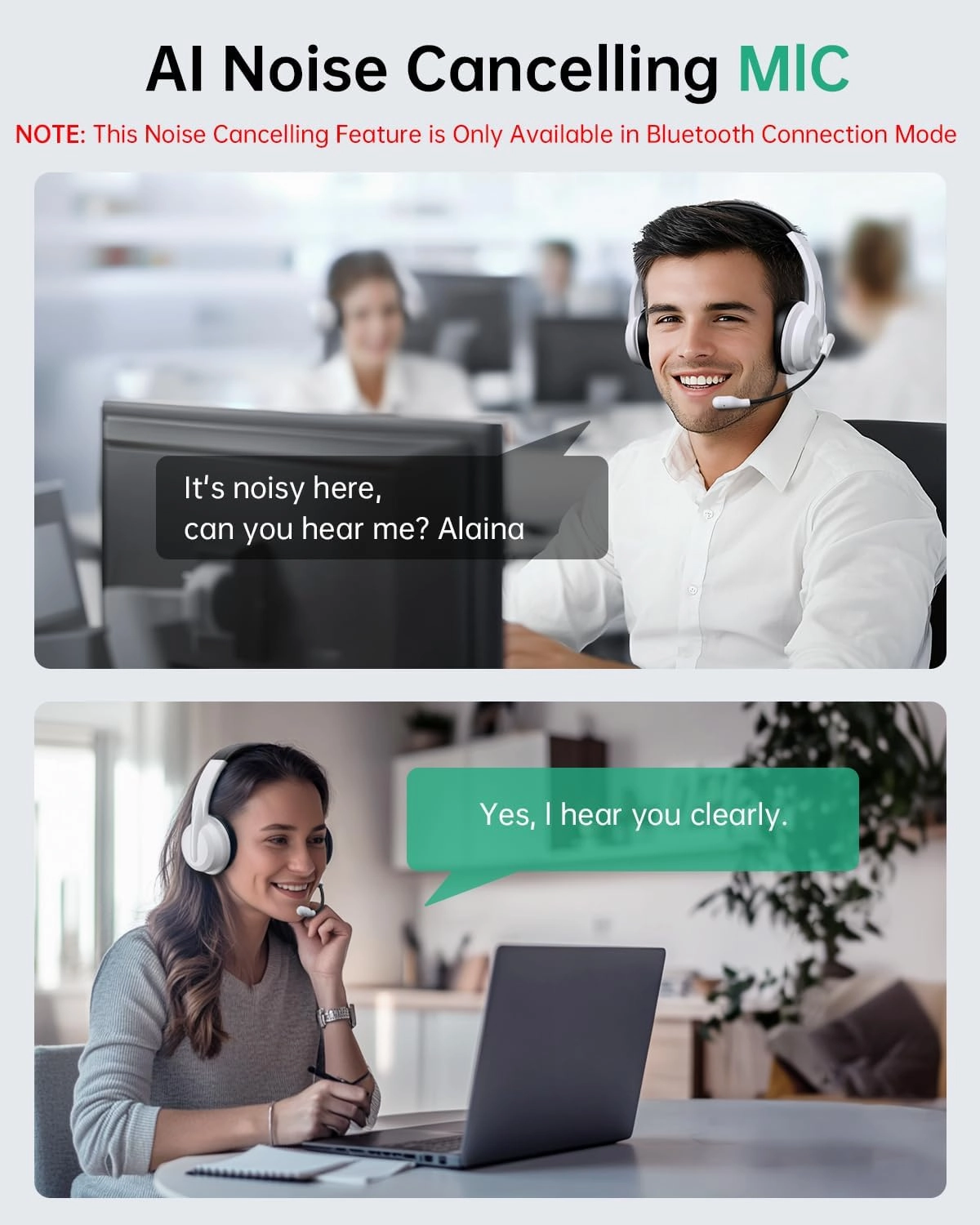 Wireless Headset with Mic for Work with AI Noise Cancelling Mic for Clear Calls, Bluetooth V5.3 Headphones with Microphone to USB A/C Dongle & Mic Mute for Computer Laptop PC iPhone (Black White)