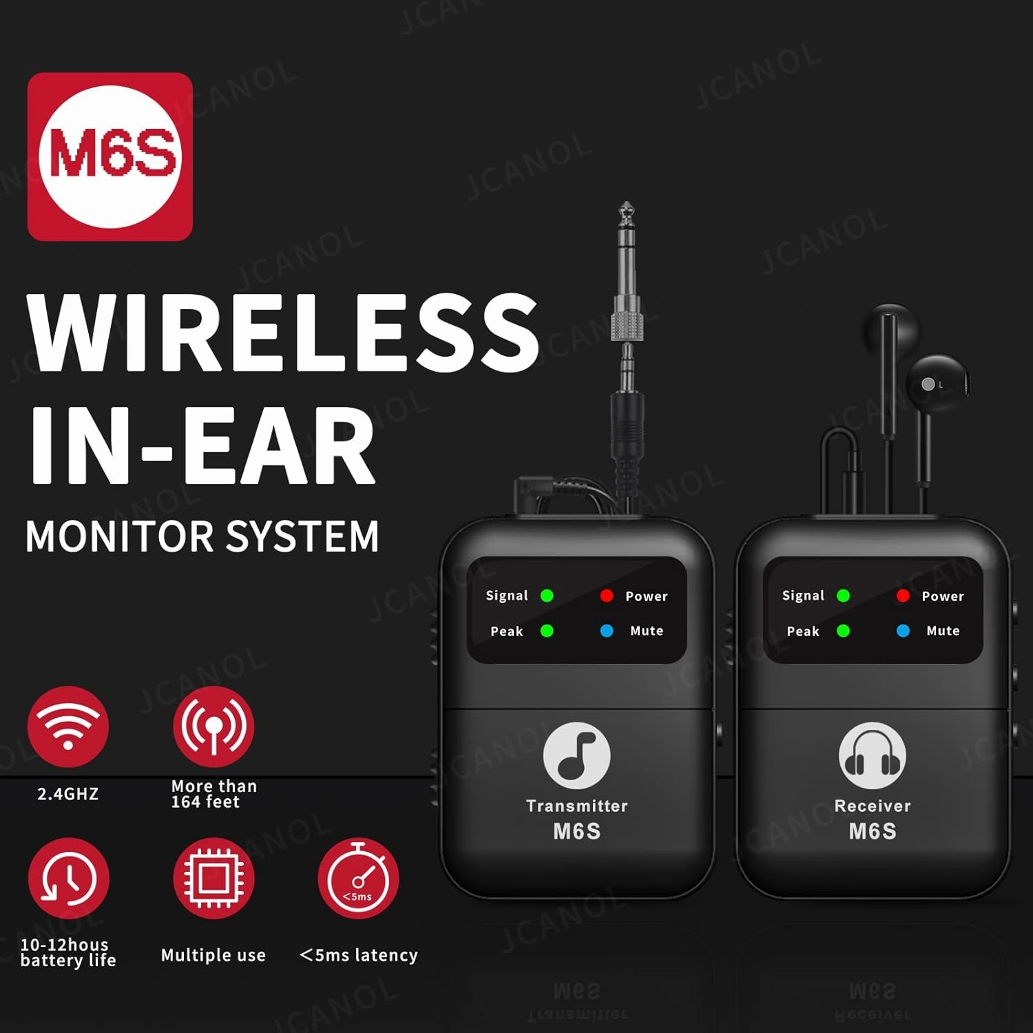 Wireless in Ear Monitor System, 2.4G Stereo Wireless IEM System with Beltpack Transmitter Receiver Auto-Pairing, 164ft for Studio, Band, Live Performance