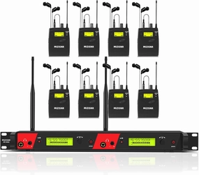 Wireless in Ear Monitor System, 2 Channel 8 Bodypacks Pro Mono IEM System for Musicians, Metal Rack Mount Monitor w/ 2x40 UHF Frequencies, 330ft Range for Band, Stage or Studio (IME-8000) in-ear monitors,hi-fi IEMs,studio earphones,