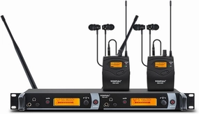Wireless in-Ear Monitor System, Dual Channel IEM System with Metal Transmitter, Bodypack Receiver Monitor Earphones, 2*40 Adjustable Frequencies 262ft Operation for Bands, Studio (IEM2050 2Bodypacks) in-ear monitors,hi-fi IEMs,studio earphones,