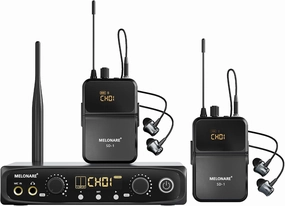 Wireless in-Ear Monitor System, Stereo & Mono IEM System w/Bodypack Receivers & Earphones, 10 Tunable Frequencies, 200ft Range, in Ear Monitors for Musicians, Bands, Studio (SD-1-2R) in-ear monitors,hi-fi IEMs,studio earphones,