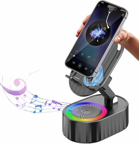Wireless Induction Audio Bluetooth Speaker 5in1 Phone Holder Emergency Rechargeable (3000mAh) with Colorful Ambient Light 300 Foldable for Tablet iPhone Android, Gifts for Men Women (Black) floorstanding speakers,tower speakers,stereo floor speakers,