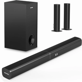 Wohome 2.1 Sound Bar for Smart TV with 5 Inches Wired Subwoofer, 140W, 2 in 1 Detachable Soundbar with RGB-IC Backlight, Bluetooth 5.3, Optical, AUX, USB Input, Bass Adjustable, Remote/Button Control soundbar,TV speaker bar,home theater soundbar,