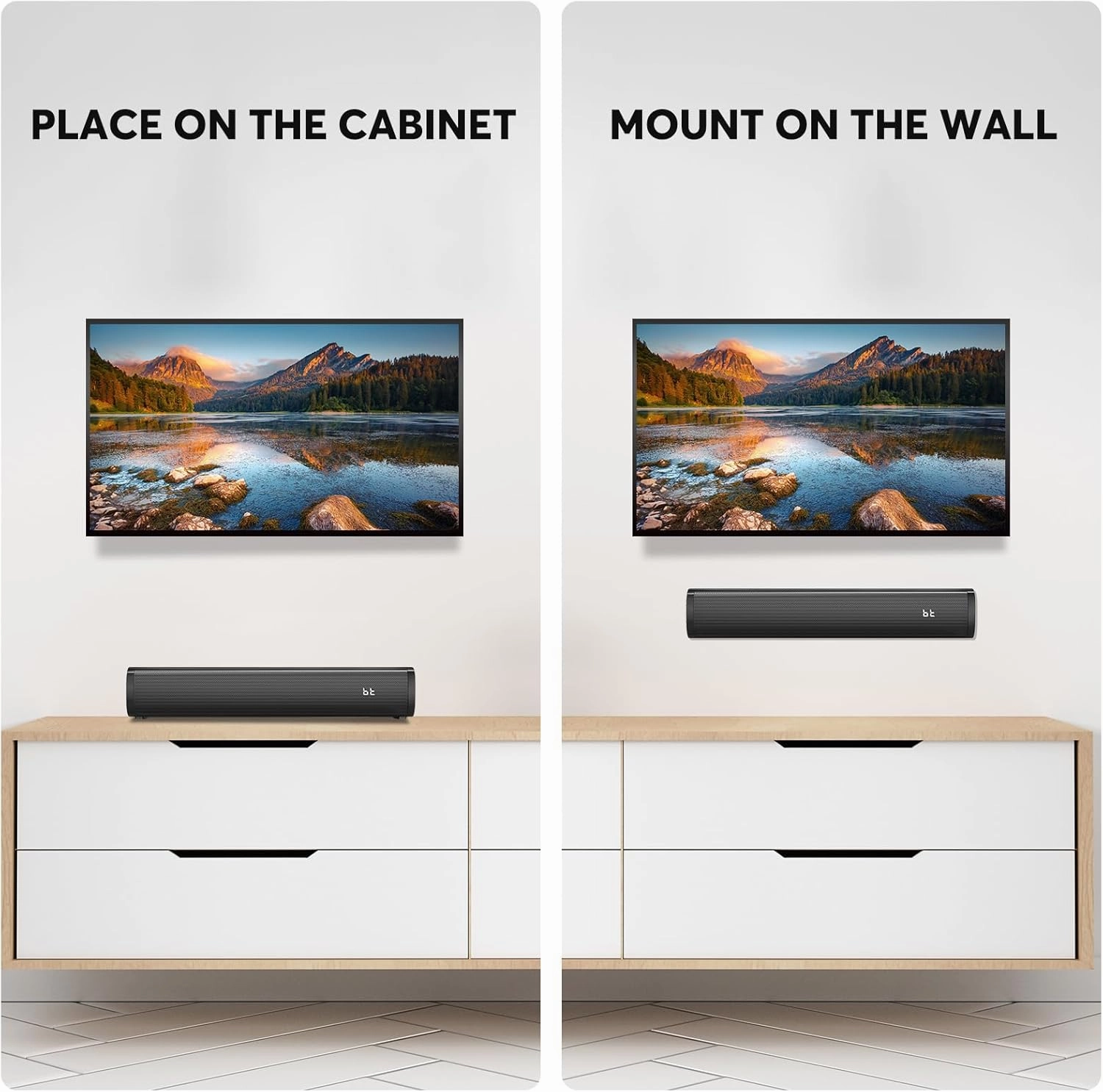 Wohome 2.1ch Small Sound Bars for TV with 6 Levels Voice Enhancement, Built-in Subwoofer, 16 Inches Bluetooth 5.3 Soundbar Speakers with Optical/AUX/USB Connection, S100
