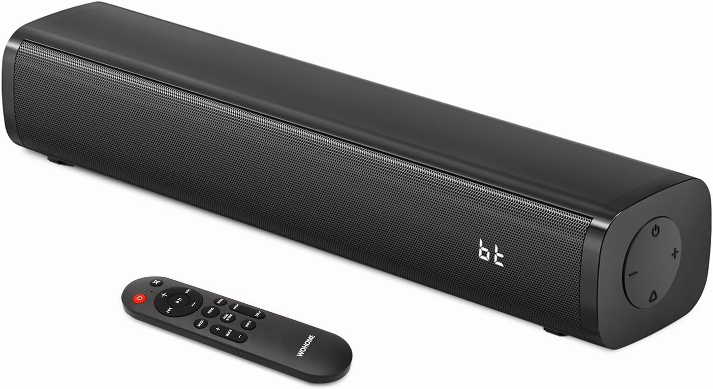 Wohome 2.1ch Small Sound Bars for TV with 6 Levels Voice Enhancement, Built-in Subwoofer, 16 Inches Bluetooth 5.3 Soundbar Speakers with Optical/AUX/USB Connection, S100 soundbar,TV speaker bar,home theater soundbar,