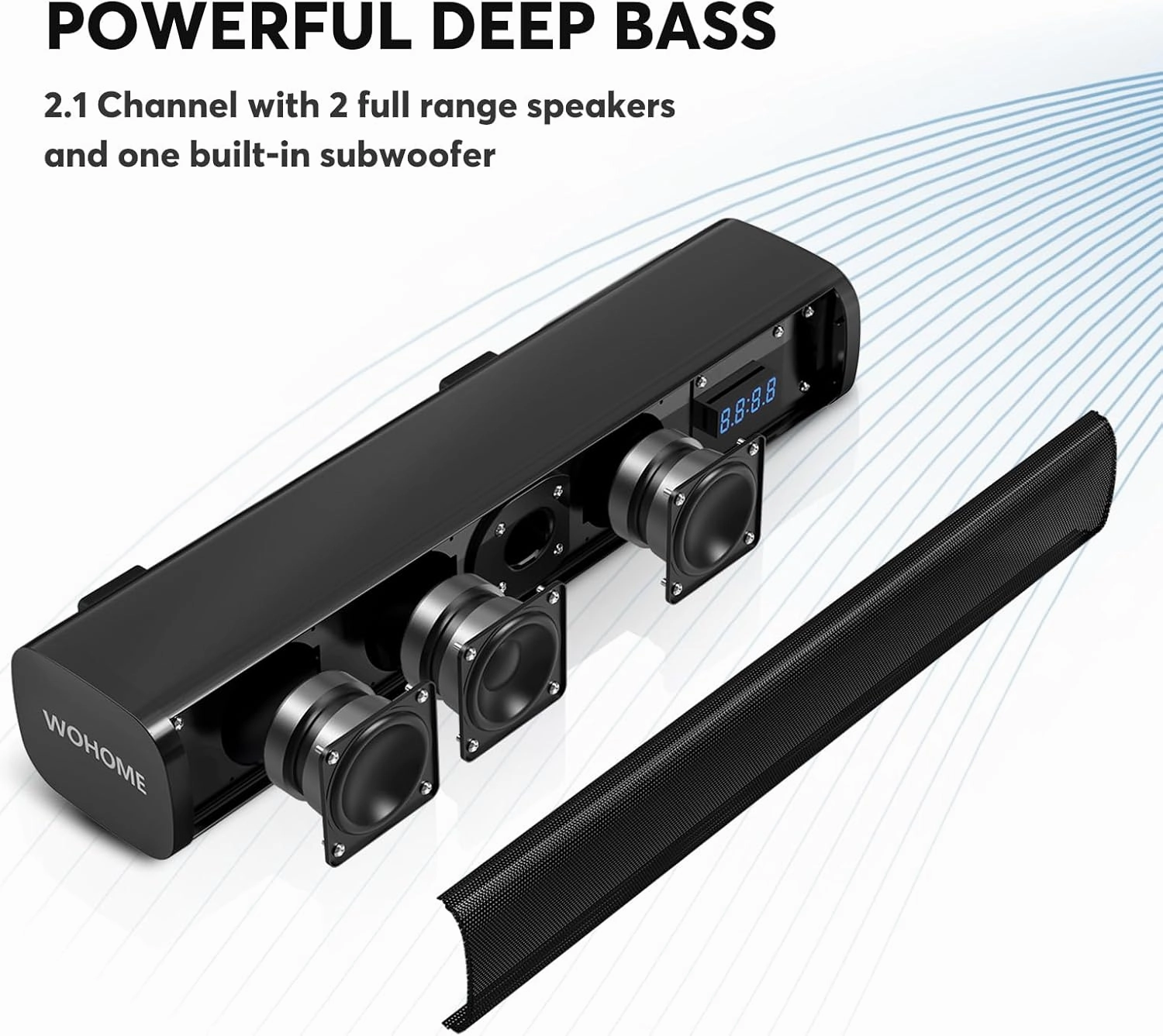 Wohome 2.1ch Small Sound Bars for TV with 6 Levels Voice Enhancement, Built-in Subwoofer, 16 Inches Bluetooth 5.3 Soundbar Speakers with Optical/AUX/USB Connection, S100