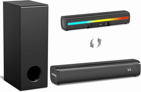 Wohome Sound Bar with 5.25-Inch Wired Subwoofer for Smart TV, 2.1 CH Small TV Soundbar Speakers with Colorful Backlight Support Bluetooth 5.3/Optical/AUX/USB Connectivity, S100 (Black with Subwoofer) surround sound system,cinema audio kit,5.1 surround pack