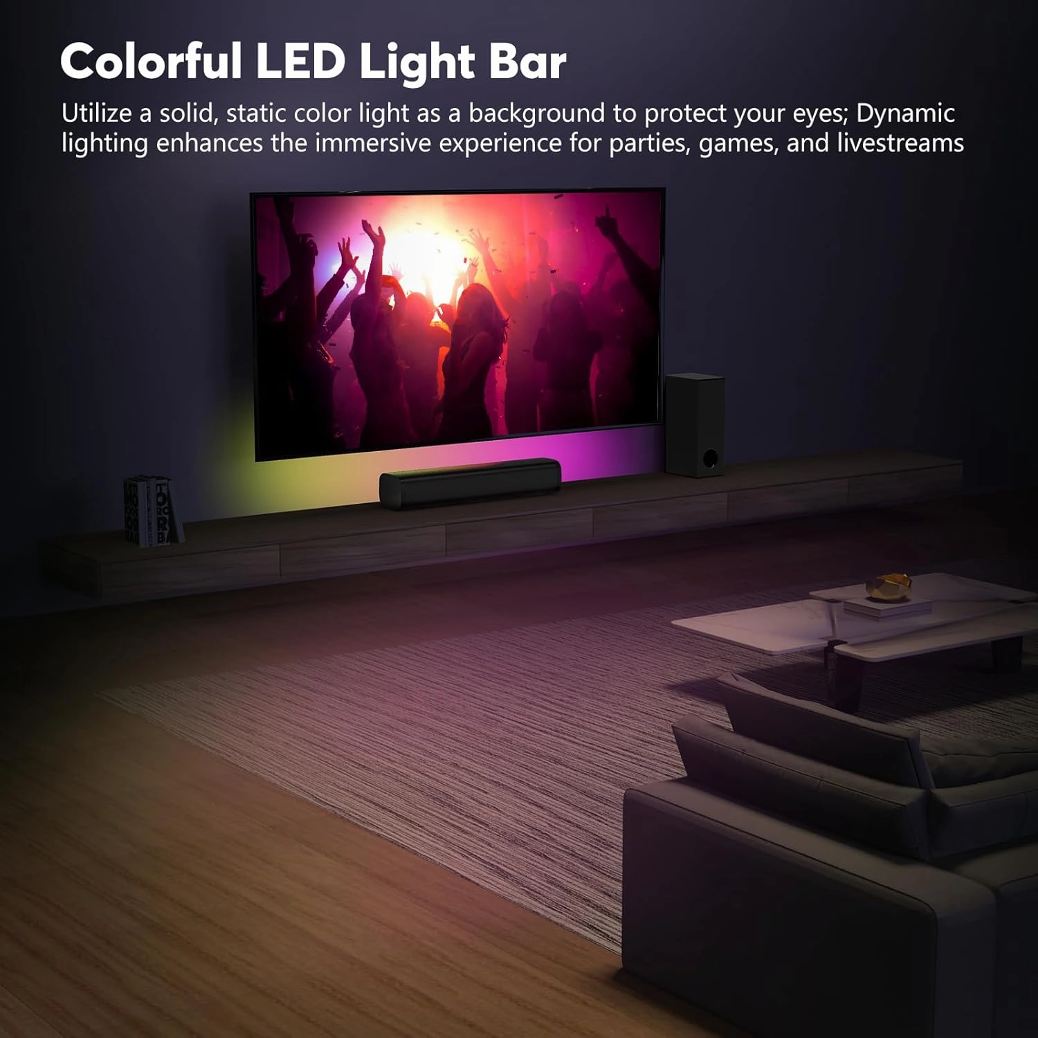 Wohome Sound Bar with 5.25-Inch Wired Subwoofer for Smart TV, 2.1 CH Small TV Soundbar Speakers with Colorful Backlight Support Bluetooth 5.3/Optical/AUX/USB Connectivity, S100 (Black with Subwoofer)