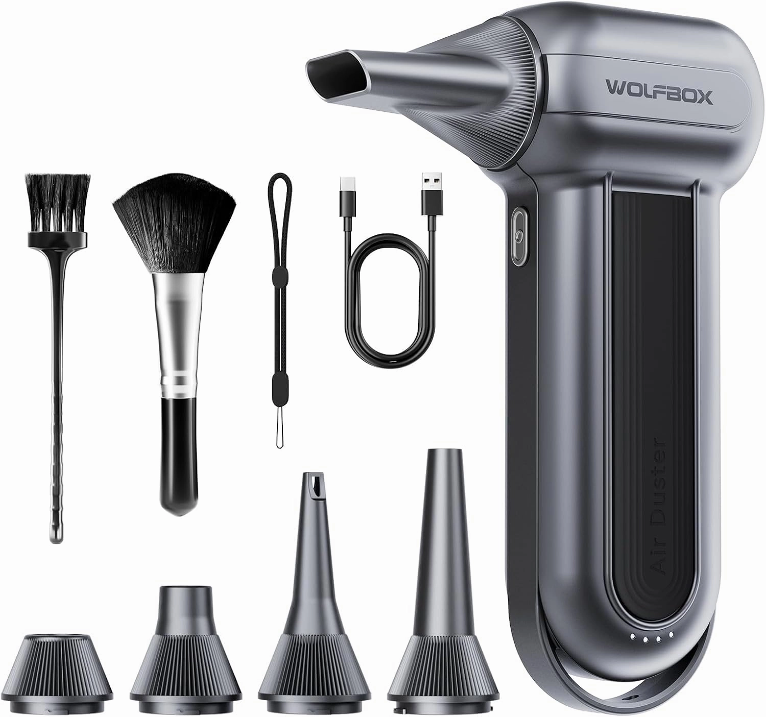 WOLFBOX MF100 Electric Air Duster-150000RPM Super Power Cordless Air Duster, Rechargeable Brushless Motor Durable Blower, 3-Gear Adjustable Dust Blower for Computer, Keyboard, Outdoor, House and Car power cord,hi-fi power cable,AC power lead,