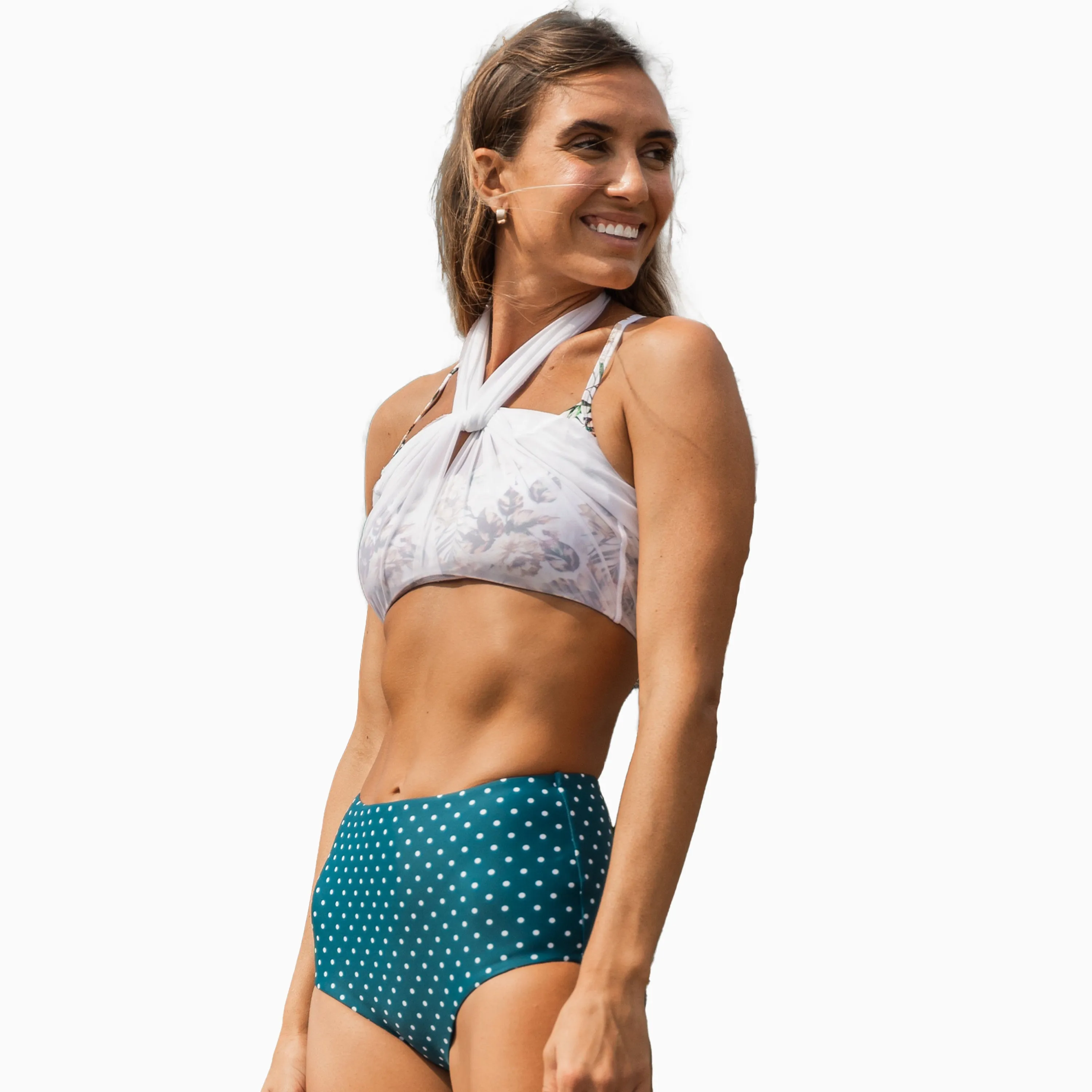 Women's Plus 3in1 Adjustable Strap Split Front Tankini Swim Top
