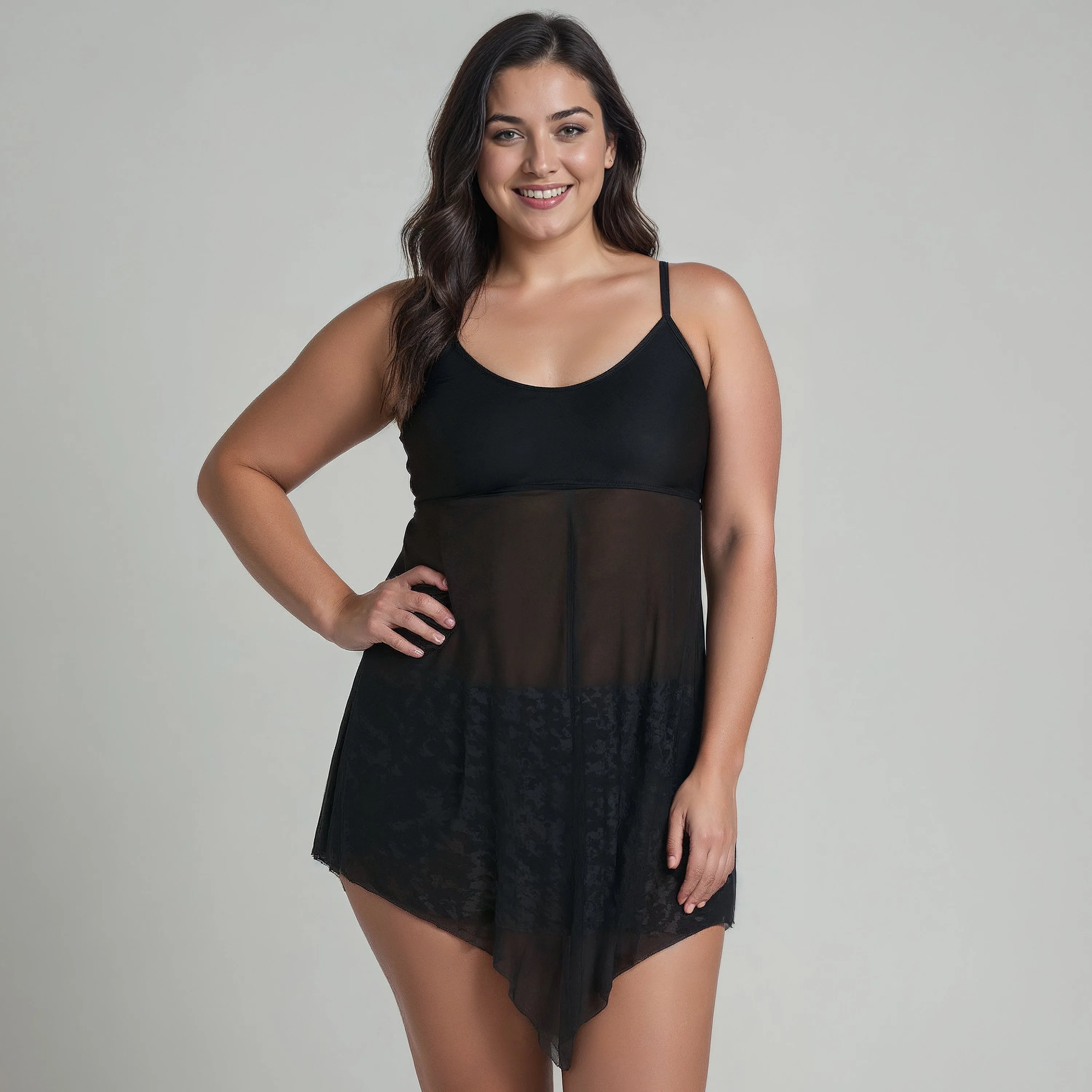 Women's Plus 3in1 Adjustable Strap Split Front Tankini Swim Top